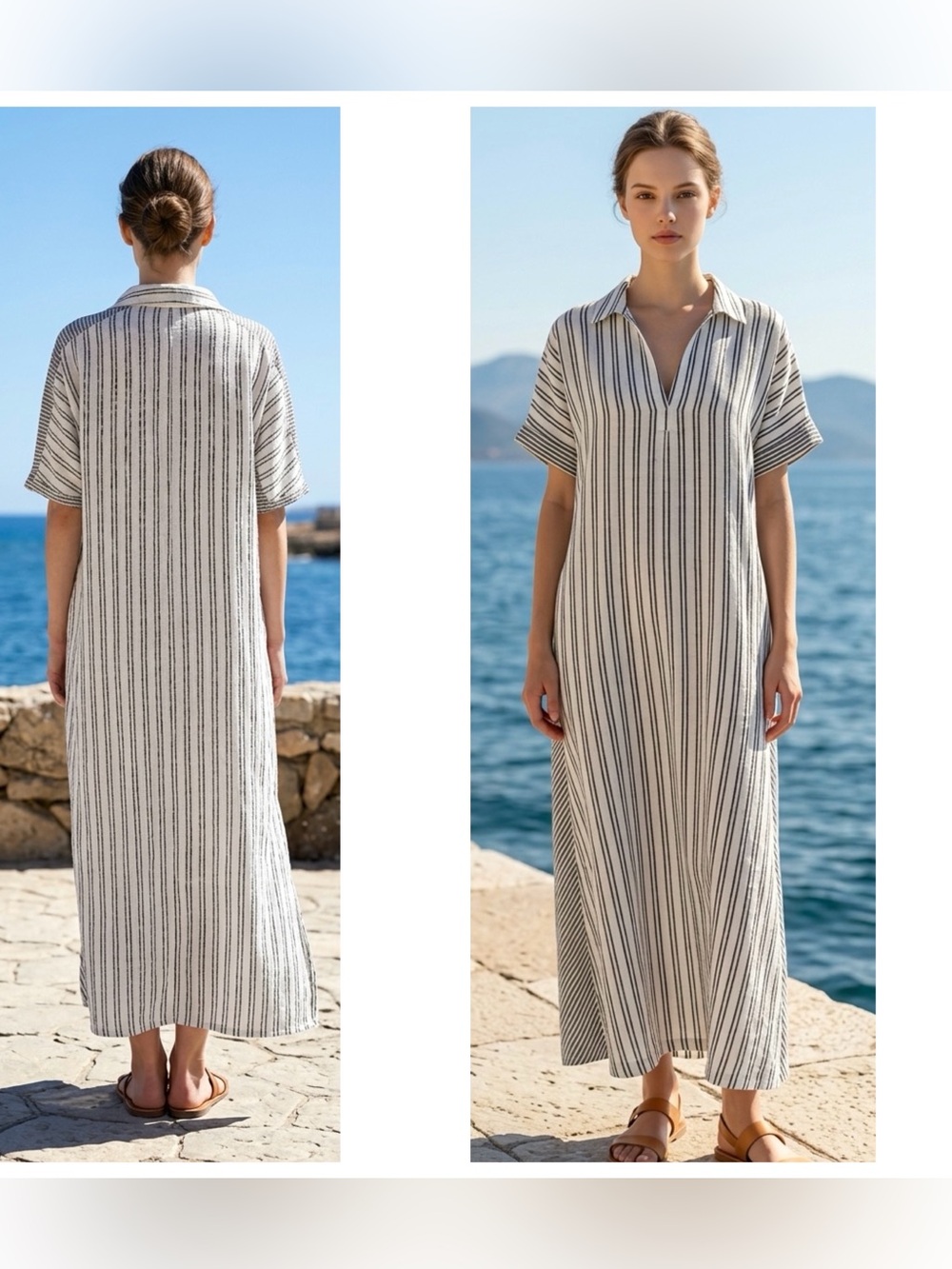 Lucky Brand Women’s Sz S Striped oversized Caftan style Linen blend Maxi dress